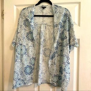 ☀️🫐Torrid Sz0 Shortsleeve-Open-Blue/White/sea green Starburst Pattern Sweater☀️